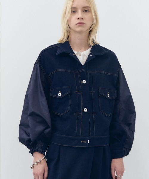 Muel Chic(ミュエルシック)の「Nove sweat denim jacket ノーヴェスウェットデニムジャケット(デニムジャケット・レディース・ブルー/ブラック/インディゴブルー・FREE)」の3枚目の写真