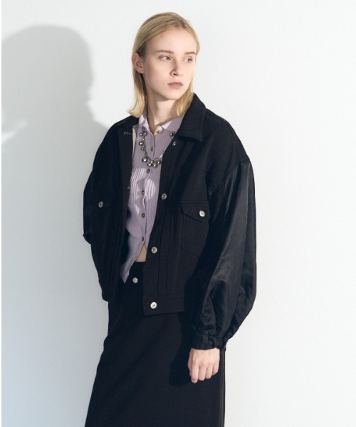 Muel Chic(ミュエルシック)の「Nove sweat denim jacket ノーヴェスウェットデニムジャケット(デニムジャケット・レディース・ブルー/ブラック/インディゴブルー・FREE)」の2枚目の写真