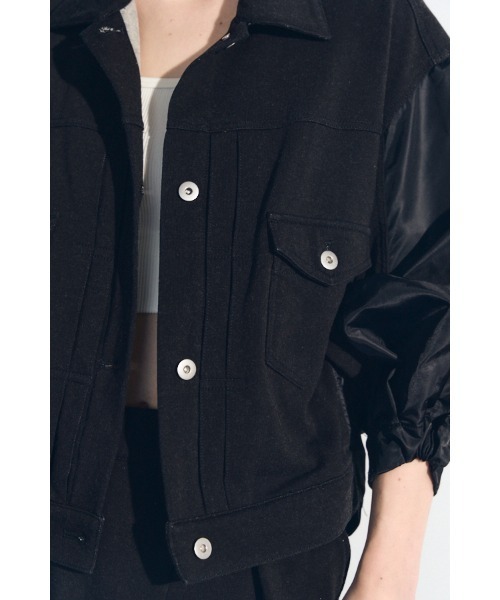 Muel Chic(ミュエルシック)の「Nove sweat denim jacket ノーヴェスウェットデニムジャケット(デニムジャケット・レディース・ブルー/ブラック/インディゴブルー・FREE)」の4枚目の写真