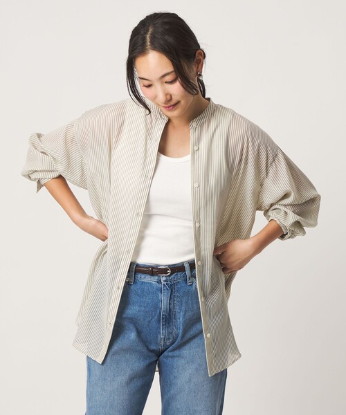 A DAY IN THE LIFE UNITED ARROWS(アデイインザライフユナイテッドアローズ)の「シアーストライプ バンドカラーシャツ <A DAY IN THE LIFE>(シャツ/ブラウス・レディース・オリーブ/グレー系/コバルトブルー・FREE)」の3枚目の写真