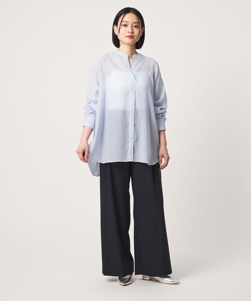 A DAY IN THE LIFE UNITED ARROWS(アデイインザライフユナイテッドアローズ)の「シアーストライプ バンドカラーシャツ <A DAY IN THE LIFE>(シャツ/ブラウス・レディース・オリーブ/グレー系/コバルトブルー・FREE)」の5枚目の写真