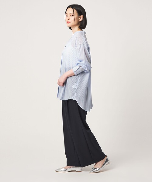 A DAY IN THE LIFE UNITED ARROWS(アデイインザライフユナイテッドアローズ)の「シアーストライプ バンドカラーシャツ <A DAY IN THE LIFE>(シャツ/ブラウス・レディース・オリーブ/グレー系/コバルトブルー・FREE)」の6枚目の写真