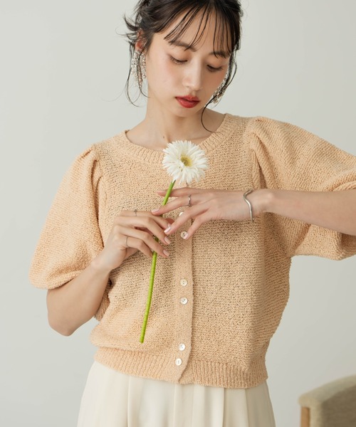hinari(ヒナリ)の「パフスリーブサマーニットカーデ(カーディガン/ボレロ・レディース・アイボリー/サーモンピンク/ライトブルー・FREE)」の14枚目の写真