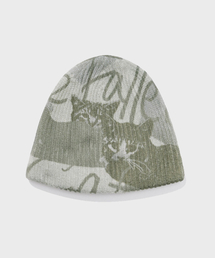 Fallett（ファレット）の「キャットプリントビーニーライトグレー（ニットキャップ/ビーニー）」