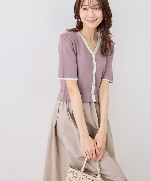 組曲 セツコサジテール picnic プリントドッキングリブ ニット Dignite collier]【洗える】 リブニットドッキングワンピース