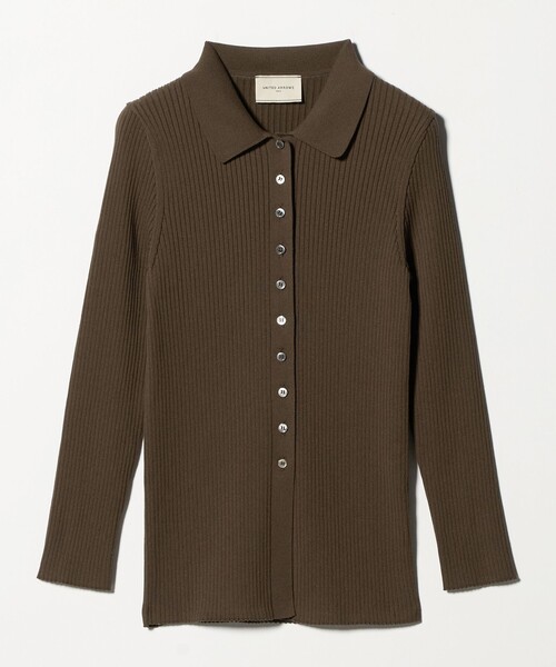 UNITED ARROWS(ユナイテッドアローズ)の「リブ ポロニット カーディガン ‐ウォッシャブル‐(カーディガン/ボレロ・レディース・ブラック/ライトピンク/ダークブラウン・FREE)」の2枚目の写真