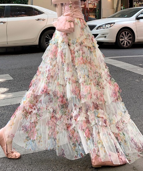 Aelina(エリナ)の「プリントチュールロングスカート(スカート・レディース・ブラック/ベージュ・M/L)」の22枚目の写真