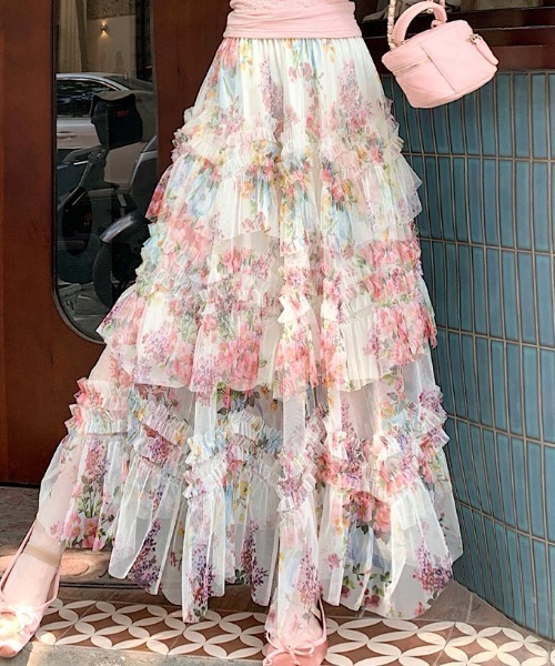 Aelina(エリナ)の「プリントチュールロングスカート(スカート・レディース・ブラック/ベージュ・M/L)」の21枚目の写真