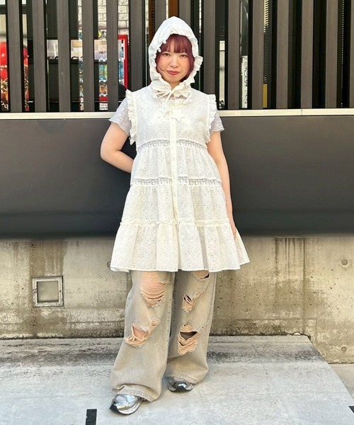Candy Stripper(キャンディストリッパー)の「STAR LACE MINI ワンピース(ワンピース・レディース・ライトグレー/ブラック/オフホワイト・FREE)」の5枚目の写真