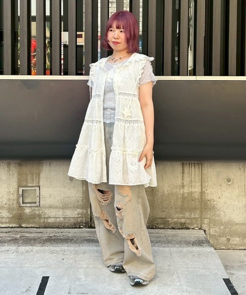 Candy Stripper(キャンディストリッパー)の「STAR LACE MINI ワンピース(ワンピース・レディース・ライトグレー/ブラック/オフホワイト・FREE)」の6枚目の写真