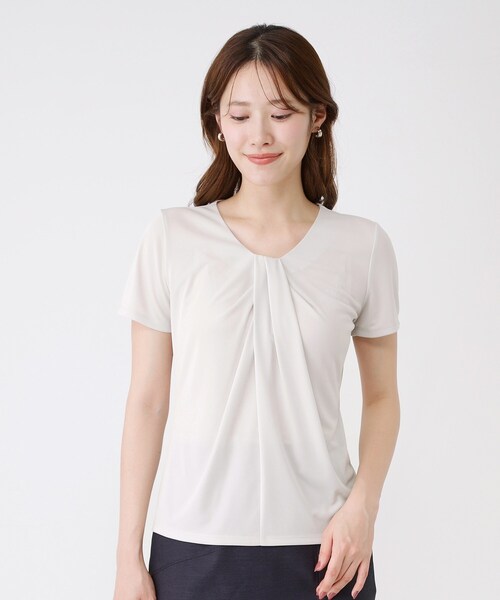 COUP DE CHANCE(クードシャンス)の「【手洗い可/日本製】タックジャージートップス(Tシャツ/カットソー・レディース・ブラック/ライトグレー/ホワイト・40/38/36/34)」の16枚目の写真