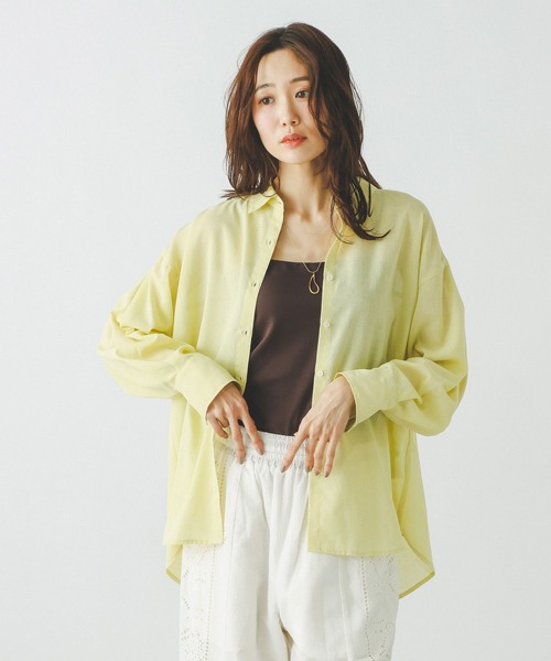 GLOBAL WORK（グローバルワーク）の「イージーケアリネンシャツ長袖/601200（シャツ/ブラウス・レディース・グリーン系その他/イエロー/フューシャピンク/グレイッシュベージュ/ライトブルー/グレー/ホワイト/グレー系その他7・SMALL/LARGE/MEDIUM）」の7枚目の写真