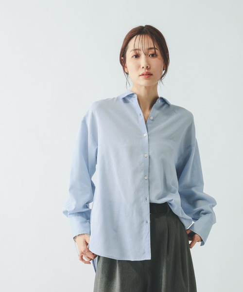 GLOBAL WORK（グローバルワーク）の「イージーケアリネンシャツ長袖/601200（シャツ/ブラウス・レディース・グリーン系その他/イエロー/フューシャピンク/グレイッシュベージュ/ライトブルー/グレー/ホワイト/グレー系その他7・SMALL/LARGE/MEDIUM）」の6枚目の写真