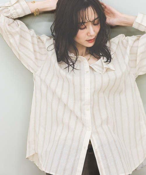 GLOBAL WORK（グローバルワーク）の「イージーケアリネンシャツ長袖/601200（シャツ/ブラウス・レディース・グリーン系その他/イエロー/フューシャピンク/グレイッシュベージュ/ライトブルー/グレー/ホワイト/グレー系その他7・SMALL/LARGE/MEDIUM）」の16枚目の写真