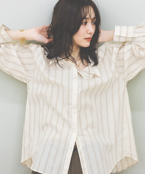 GLOBAL WORK（グローバルワーク）の「イージーケアリネンシャツ長袖/601200（シャツ/ブラウス・レディース・グリーン系その他/イエロー/フューシャピンク/グレイッシュベージュ/ライトブルー/グレー/ホワイト/グレー系その他7・SMALL/LARGE/MEDIUM）」の17枚目の写真