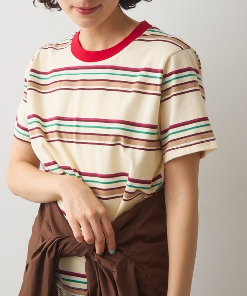 Crisp(クリスプ)の「マルチボーダーショートスリーブTシャツ(Tシャツ/カットソー・レディース・ブラウン/アイボリー・FREE)」の17枚目の写真