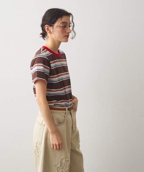 Crisp(クリスプ)の「マルチボーダーショートスリーブTシャツ(Tシャツ/カットソー・レディース・ブラウン/アイボリー・FREE)」の7枚目の写真
