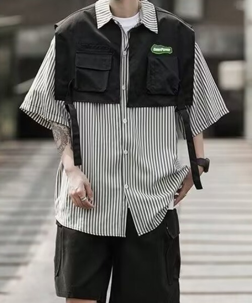 link lot(リンクロット)の「ユーティリティオーバーサイズストライプシャツ(シャツ/ブラウス・メンズ・グリーン/ブラック/ブルー・L/M)」の5枚目の写真