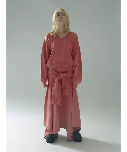 :ETHROF（イーサオブ）の「SHIRT-WRAP STYLE BLEACH SWEAT SKIRT（スカート・レディース・スカイブルー/ピンク系その他2・MEDIUM）」の4枚目の写真