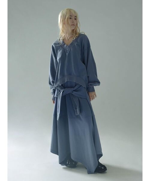 :ETHROF（イーサオブ）の「SHIRT-WRAP STYLE BLEACH SWEAT SKIRT（スカート・レディース・スカイブルー/ピンク系その他2・MEDIUM）」の10枚目の写真