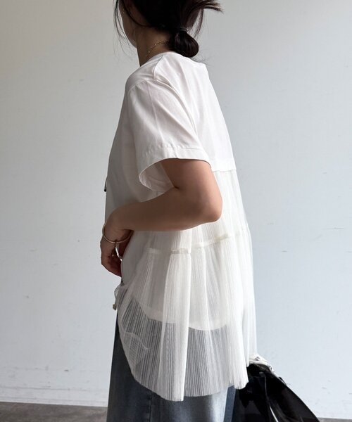DouDou(ドゥドゥ)の「【WEB限定】チュールプリーツTEE(Tシャツ/カットソー・レディース・ブラック/オフホワイト・FREE)」の1枚目の写真