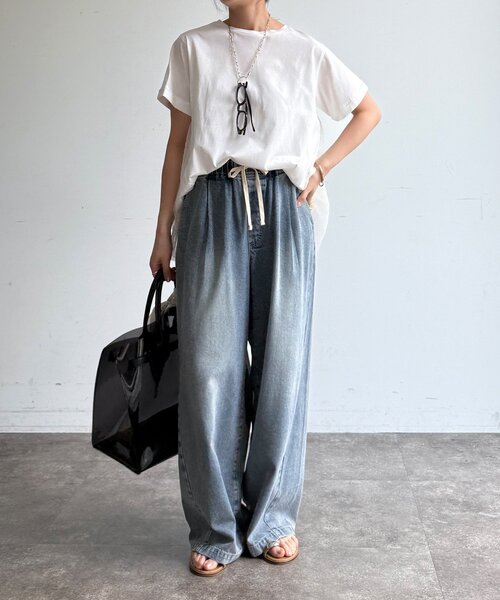 DouDou(ドゥドゥ)の「【WEB限定】チュールプリーツTEE(Tシャツ/カットソー・レディース・ブラック/オフホワイト・FREE)」の4枚目の写真