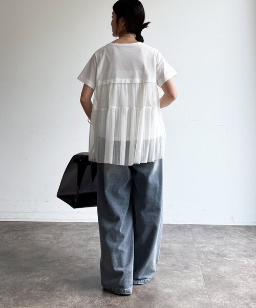 DouDou(ドゥドゥ)の「【WEB限定】チュールプリーツTEE(Tシャツ/カットソー・レディース・ブラック/オフホワイト・FREE)」の3枚目の写真