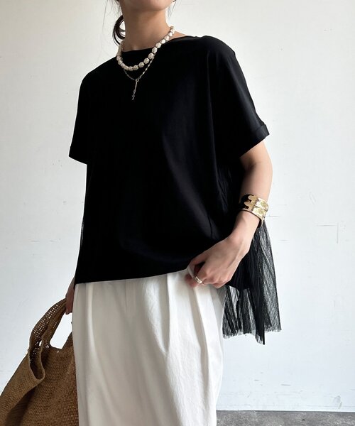 DouDou(ドゥドゥ)の「【WEB限定】チュールプリーツTEE(Tシャツ/カットソー・レディース・ブラック/オフホワイト・FREE)」の13枚目の写真