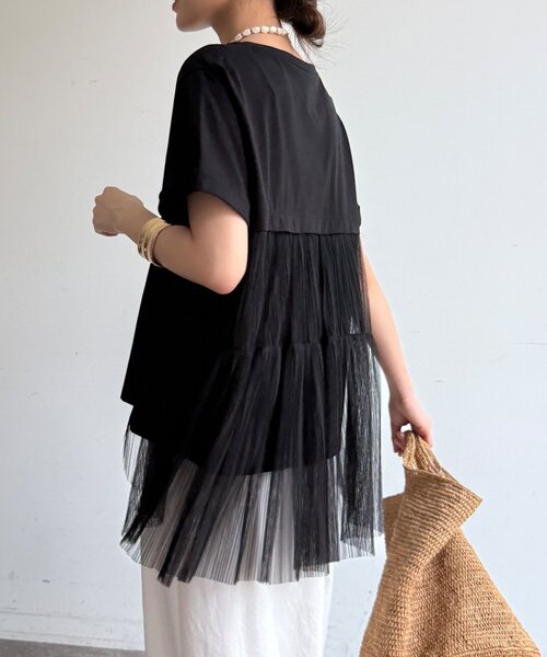 DouDou(ドゥドゥ)の「【WEB限定】チュールプリーツTEE(Tシャツ/カットソー・レディース・ブラック/オフホワイト・FREE)」の9枚目の写真