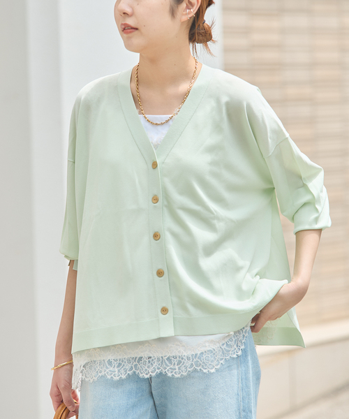journal standard L'essage(ジャーナルスタンダードレサージュ)の「《接触冷感/手洗い可》クールタッチワイドVカーディガン(カーディガン/ボレロ・レディース・グリーン/ライトグレー/イエロー・FREE)」の3枚目の写真