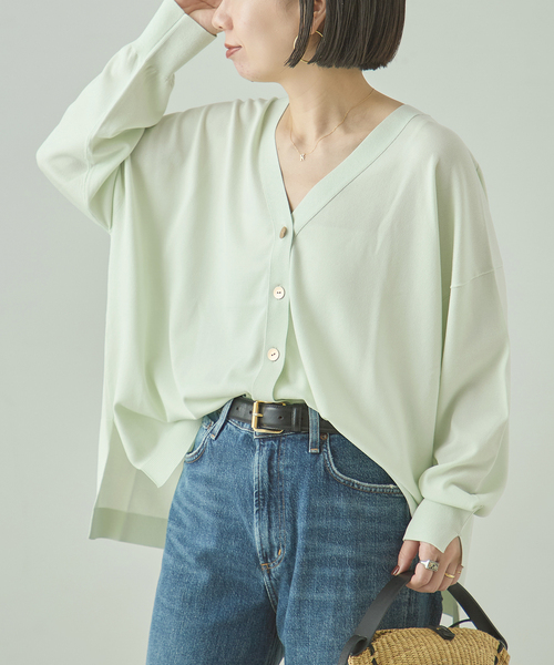 journal standard L'essage(ジャーナルスタンダードレサージュ)の「《接触冷感/手洗い可》クールタッチワイドVカーディガン(カーディガン/ボレロ・レディース・グリーン/ライトグレー/イエロー・FREE)」の13枚目の写真