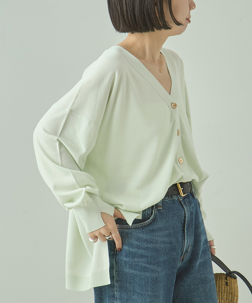 journal standard L'essage(ジャーナルスタンダードレサージュ)の「《接触冷感/手洗い可》クールタッチワイドVカーディガン(カーディガン/ボレロ・レディース・グリーン/ライトグレー/イエロー・FREE)」の15枚目の写真