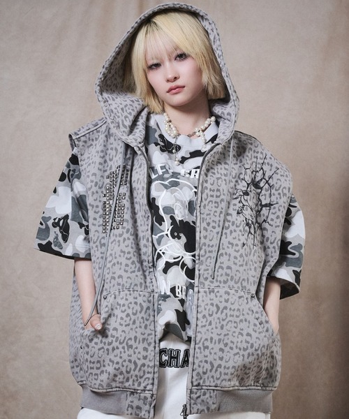 GALFY（ガルフィー）の「GALFY（ガルフィー）ガチだりぃパーカー/レオパード ジップパーカーベスト/ダブルジップ/ビッグシルエット/ストリート（パーカー・メンズ・ブラック/グレー/ブラウン・LL/L/M）」の21枚目の写真