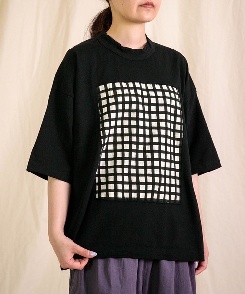 prit（プリット）の「[prit] 空紡天竺×プリント 5分袖フレームTシャツ (ドット＆チェック)（Tシャツ/カットソー・レディース・ブラック系その他2/ブラック系その他・FREE）」の3枚目の写真