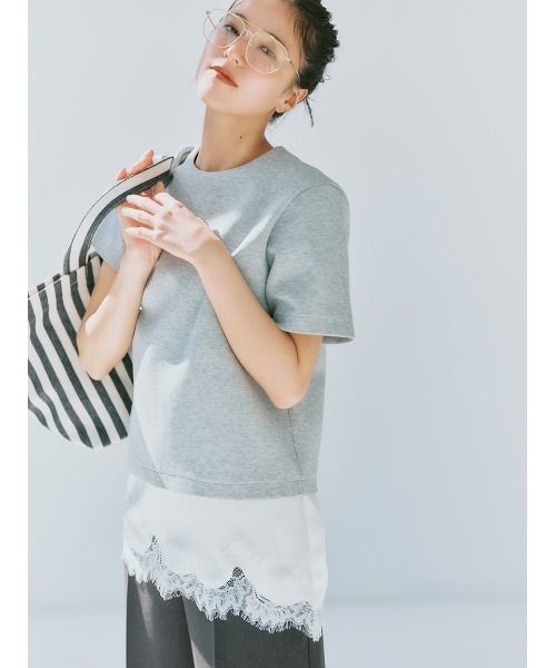 Mila Owen(ミラオーウェン)の「キャミレイヤードダンボールTシャツ(Tシャツ/カットソー・レディース・ホワイト/ライム/ブラック/グレー・0/1)」の3枚目の写真