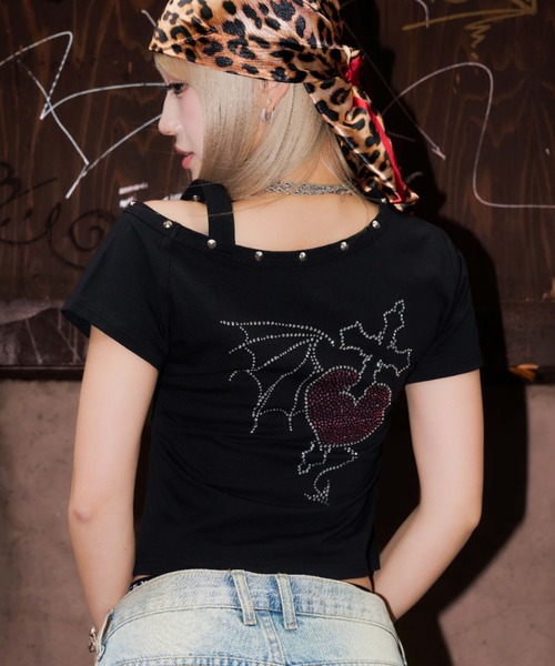 A'GEM9(エージェムナイン)の「A'GEM/9 × .kom 『A'GEM/9 girl/エージェムナインガール』ワンショルクロップTシャツ(Tシャツ/カットソー・レディース・ブラック/グレー・FREE)」の14枚目の写真