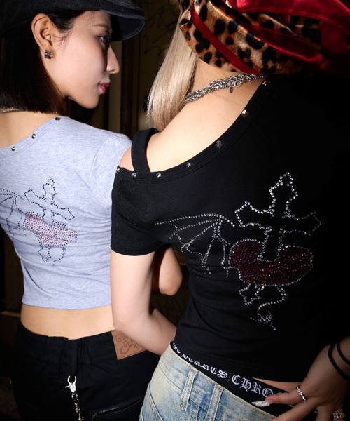 A'GEM9(エージェムナイン)の「A'GEM/9 × .kom 『A'GEM/9 girl/エージェムナインガール』ワンショルクロップTシャツ(Tシャツ/カットソー・レディース・ブラック/グレー・FREE)」の7枚目の写真