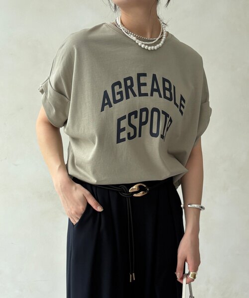 DouDou（ドゥドゥ）の「【WEB限定】AGREABLEロゴTEE（Tシャツ/カットソー・レディース・アイボリー/チャコールグレー/カーキ・FREE）」の3枚目の写真