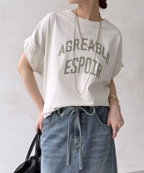 DouDou（ドゥドゥ）の「【WEB限定】AGREABLEロゴTEE（Tシャツ/カットソー・レディース・アイボリー/チャコールグレー/カーキ・FREE）」の2枚目の写真