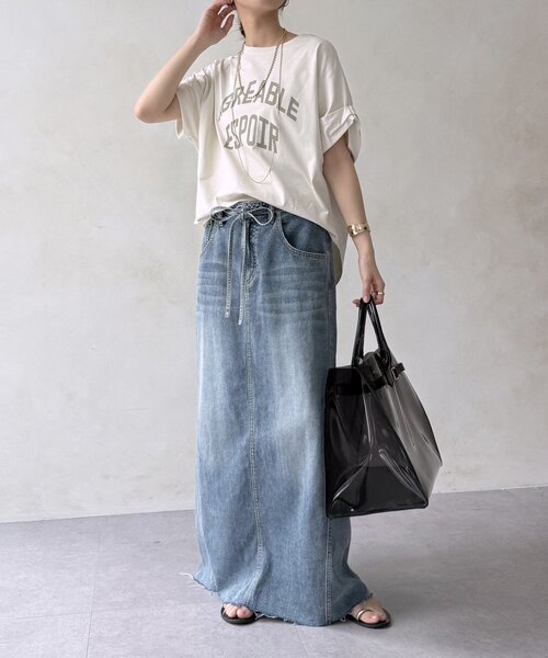 DouDou（ドゥドゥ）の「【WEB限定】AGREABLEロゴTEE（Tシャツ/カットソー・レディース・アイボリー/チャコールグレー/カーキ・FREE）」の7枚目の写真