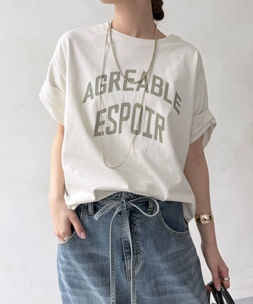 DouDou（ドゥドゥ）の「【WEB限定】AGREABLEロゴTEE（Tシャツ/カットソー・レディース・アイボリー/チャコールグレー/カーキ・FREE）」の9枚目の写真