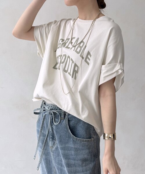 DouDou（ドゥドゥ）の「【WEB限定】AGREABLEロゴTEE（Tシャツ/カットソー・レディース・アイボリー/チャコールグレー/カーキ・FREE）」の10枚目の写真