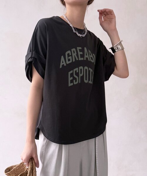 DouDou（ドゥドゥ）の「【WEB限定】AGREABLEロゴTEE（Tシャツ/カットソー・レディース・アイボリー/チャコールグレー/カーキ・FREE）」の18枚目の写真
