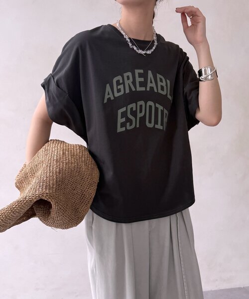 DouDou（ドゥドゥ）の「【WEB限定】AGREABLEロゴTEE（Tシャツ/カットソー・レディース・アイボリー/チャコールグレー/カーキ・FREE）」の19枚目の写真