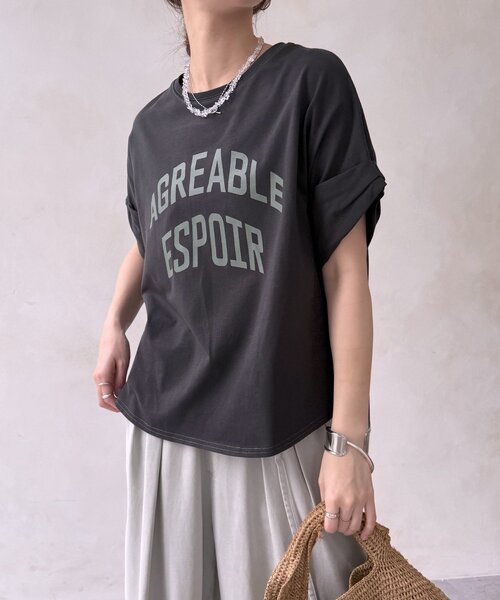 DouDou（ドゥドゥ）の「【WEB限定】AGREABLEロゴTEE（Tシャツ/カットソー・レディース・アイボリー/チャコールグレー/カーキ・FREE）」の20枚目の写真