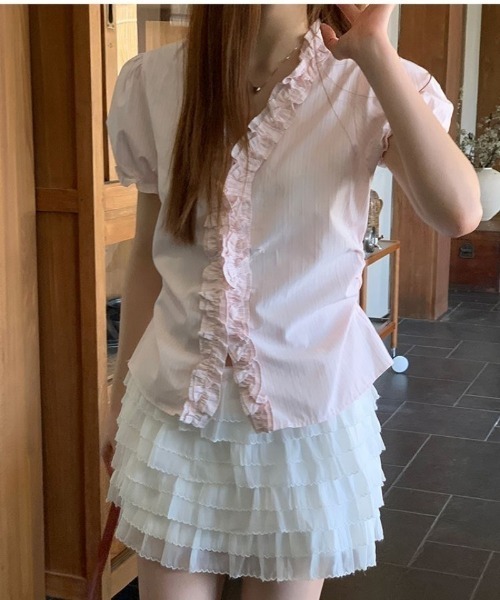 Ritzy（リッツィー）の「フリルデザインパフスリーブブラウス（シャツ/ブラウス・レディース・ピンク/ブルー・L/M）」の18枚目の写真