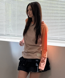 CEC LAYERED STRIPED SLEEVE LABEL L/S(PINK ORANGE)