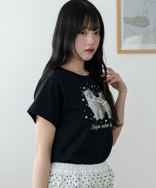 WEGO(ウィゴー)の「WEGO/【26春夏新作】装飾付きネコリボンT(Tシャツ/カットソー・レディース・ブラック/ホワイト・FREE)」の11枚目の写真