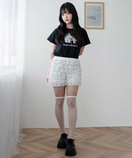 WEGO(ウィゴー)の「WEGO/【26春夏新作】装飾付きネコリボンT(Tシャツ/カットソー・レディース・ブラック/ホワイト・FREE)」の13枚目の写真