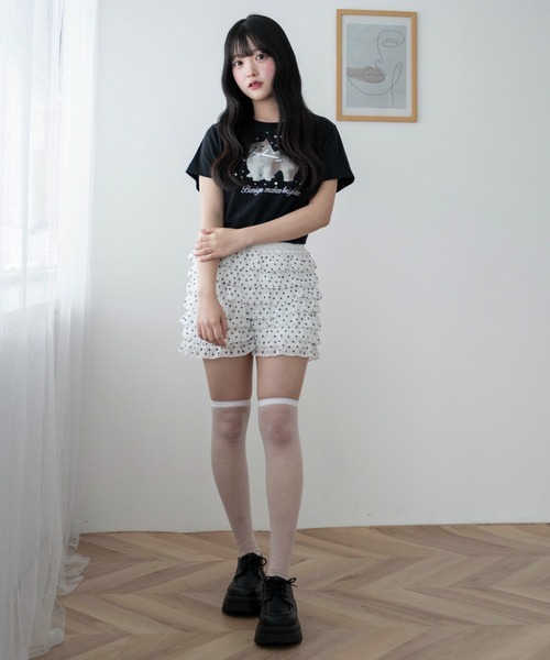 WEGO(ウィゴー)の「WEGO/【26春夏新作】装飾付きネコリボンT(Tシャツ/カットソー・レディース・ブラック/ホワイト・FREE)」の4枚目の写真